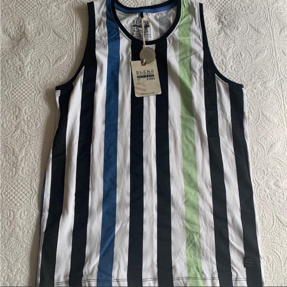Striped Tank Top - White with Black, Blue & Green Stripes - Vertical stripes NWT